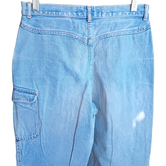 11 29x32 Vintage 80s Cargo Jeans Snap Cuffs Distress Pentimento Brittania Raw - Picture 9 of 11